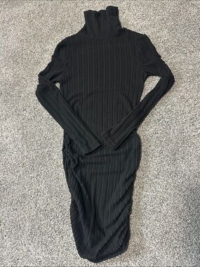 Black Ribbed Turtleneck Bodycon Dress
